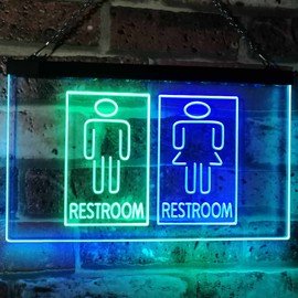 Restroom Male Female Boy Girl Toilet Dual Color LED Neon Sign Green & Blue 12" x 8.5" st6s32-i3029-gb