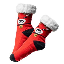 1 Pair Women's Cuddly Christmas Socks Size 36-41 Warm Socks Hut Socks Winter Socks House Socks with Non-Slip Nubs, Style 3