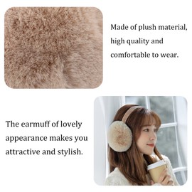 Winter Earmuffs for Women Faux Fur Ear Muffs Warm Kid Plush Earmuffs Foldable Ear Warmer Windproof Adjustable Ears Covers (Khaki)