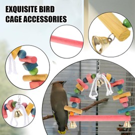 Wooden Bird Swing,Colourful Hanging Bird Playground Climbing Toy for Parakeet Parrot Macaw Parrot Finch