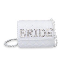 BOXOB White Wedding Bag, Elegant White Pearl Purse for Women with Pearl Chain Wedding Clutch Packages for Bridal Shower Bachelorette Bridesmaid Party Getting Ready Engagement Gift