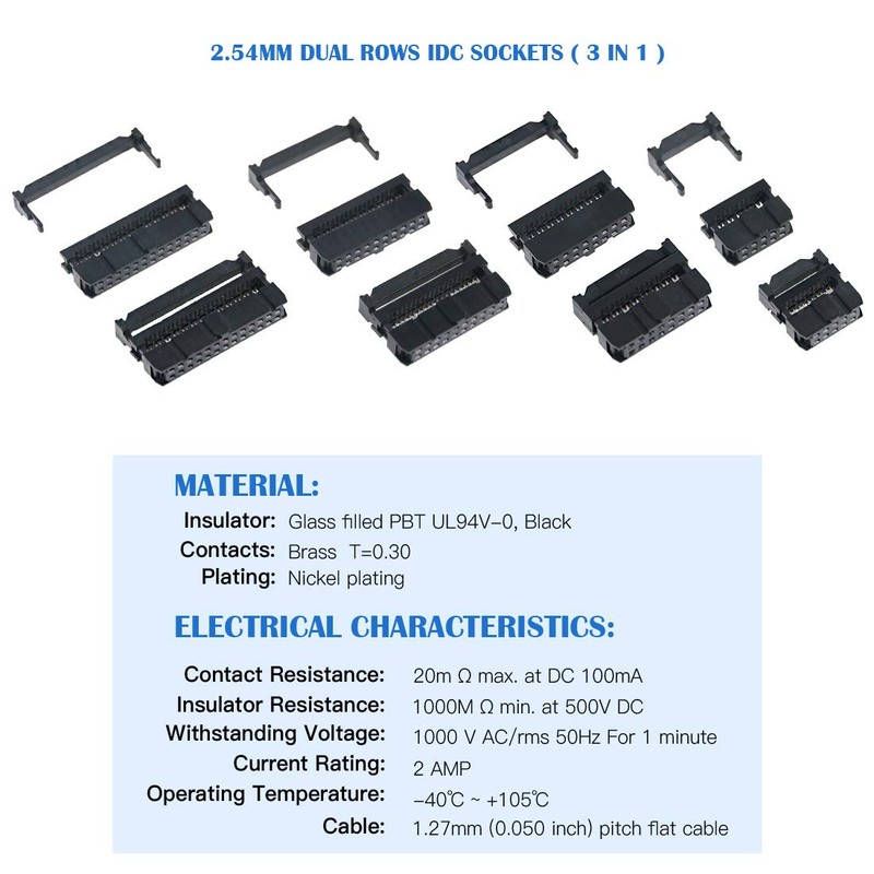 Glarks Professional IDC Crimp Tool with 48Pcs 2.54mm Pitch Dual