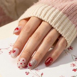 Handmade nail art premium set with nail tips M size 10pcs, 1 set, 03 red heart (short) M / 네일팁 붙이는 수제 네일아트 프리미엄 세트 M 사이즈 10pcs, 1세트, 03빨간색 하트(숏) M