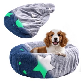 Hoopttay Round Replacement Dog Bed Covers Soft Velvety Fabric, Elastic Edged Washable Pet Bed Protector with Gray Star Glows in The Dark for Small & Medium Dog Bed, Cover Only (Gray, 30 x 9.8 Inch)
