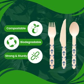 Perfect Stix-Sucre Shop Anchors Set-18 Wooden Cutlery Set with Anchor Print (Pack of 18)
