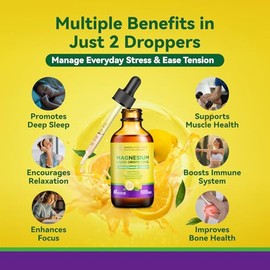 Magnesium Glycinate Liquid Drops 1500mg with Magnesium Citrate & Taurate, L-Theanine, Vitamin D3, B6 - Supports Calm, Sleep, Muscle Relaxation, Leg Cr