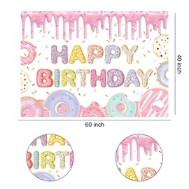 WODJR Donut Backdrop Donut Birthday Party Decorations Doughnut Backdrop Donut Birthday Backdrop Donut Banner Donut Birthday Banner Happy Birthday Backdrop for Donut Birthday Party Supplies Baby Shower