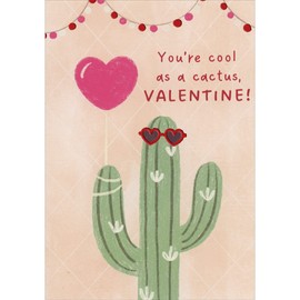 Designer Greetings Cool as a Cactus: Cactus Wearing Red Heart Shaped Shades Juvenile Valentine's Day Card for Kids : Child