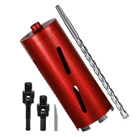 SALI Diamond Core Drill Bits 4" Diameter 10"/254mm Drilling Depth 5/8-11" Thread Core Bit Turbo Laser-Welded Segments for Cured Concrete with Brick Block Masonry with Two Adapters（Red）