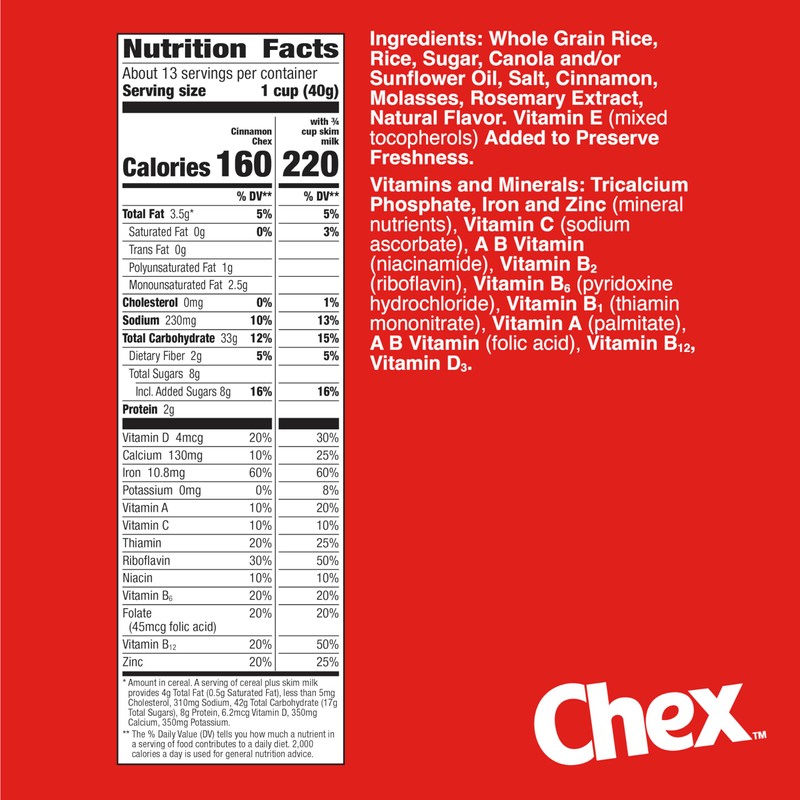 Cinnamon Chex Cereal, Gluten Free Breakfast Cereal, Made with Whole