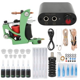 Complete Tattoo Starter Kit Tattoo Machine Gun 6 Inks Power Supply Pedal Needles Grips for Beginner Tattooist 90‑265VUS Plug