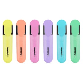 Kores - Bright Liner Plus: Pastel Highlighter Pens, Chisel Tip and Water-based Ink, Ergonomic Shape, School and Office Supplies, Pack of 6 Assorted Colours