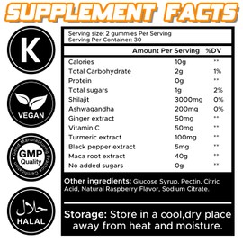 Novure Pure Himalayan Shilajit Gummies No Added Sugar Ashwagandha, MACA Root, Turmeric Extract with Vitamin C, Non-GMO 100% Natural & Organic (60 Count, Gold)