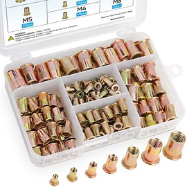 TICONN 180 Pcs Metric Rivet Nut Kit, Heavy Duty Zinc Plated Carbon Steel Flat Head Insert Nut with Knurled Body (Metric Assortment Kit M3, M4, M5, M6, M8, M10, and M12)