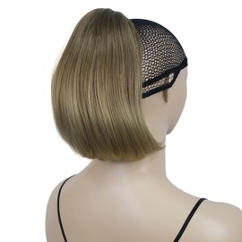 Lydell 12" Straight Wavy Styled Clip In Claw Ponytail Hair Extension Synthetic Hairpiece (R10-24 Blonde Mixed Dark Root)