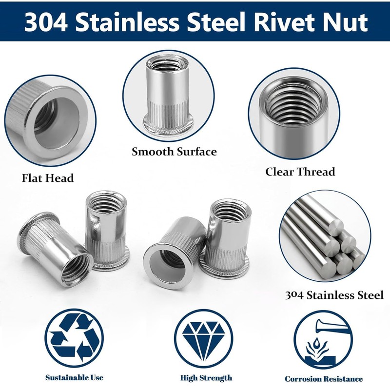 ZAMBASE Rivet Nut 5/16"-18 UNC 50Pcs Stainless Steel 304 Finish
