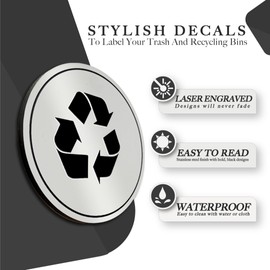 Trash and Recycle Stickers Set of 2 | Indoor Outdoor UV Stable & Weatherproof | Kitchen Pantry Office Organization | Garbage Bin and Waste Basket Label | 3x3" Inch Round Recycling and Trash Sticker