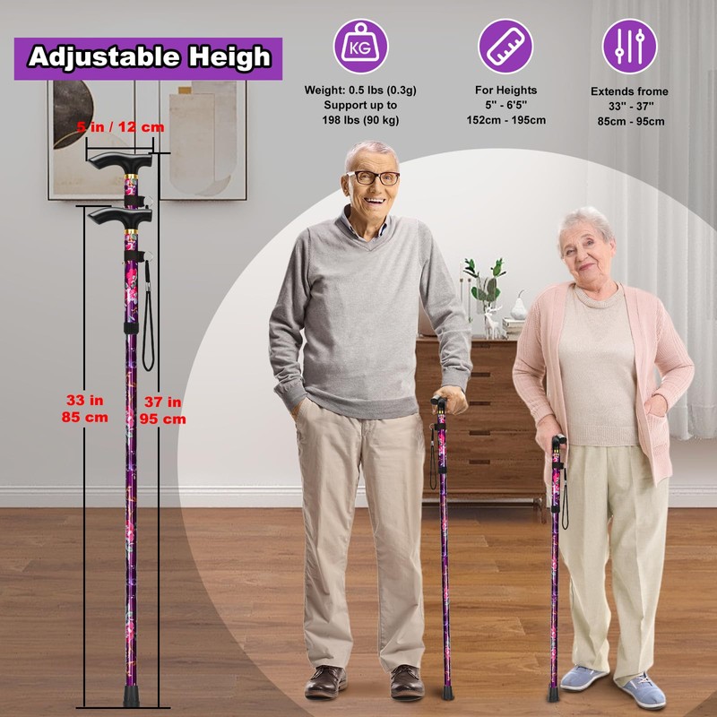 MFE Folding Cane, Portable 5-Level Adjustable Height Walking Stick with