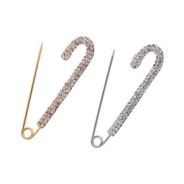 ARFUKA Pack of 2 Safety Pins Large Safety Pins Set 75 mm Safety Pins Rhinestone Brooch Jumper Clip Scarf Clip Cardigan Dress Garment Decoration Accessories, Metal