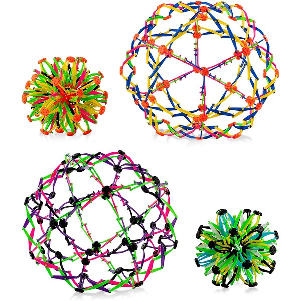 4E's Novelty Expandable Ball Fidget Sphere Toy (4 Pack) Expanding Stress Relief Breathing Ball Toys for Kids & Adults - for Anxiety, Yoga, Deep Breathing, ADHD - Expands from 5.6" to 12"