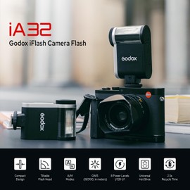 Godox iA32 Flash iFlash iA32 Camera Flash, GN15, 8 Power Levels, 490 Full Power Flashes, S1/S2 Optical Control, iA32 Flash Light Compatible with Canon Fuji Nikon Panasonic Olympus Sony