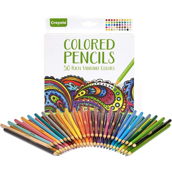 Crayola Colored Pencils, Adult Coloring, Fun At Home Activities, 50 Count, Multicolor