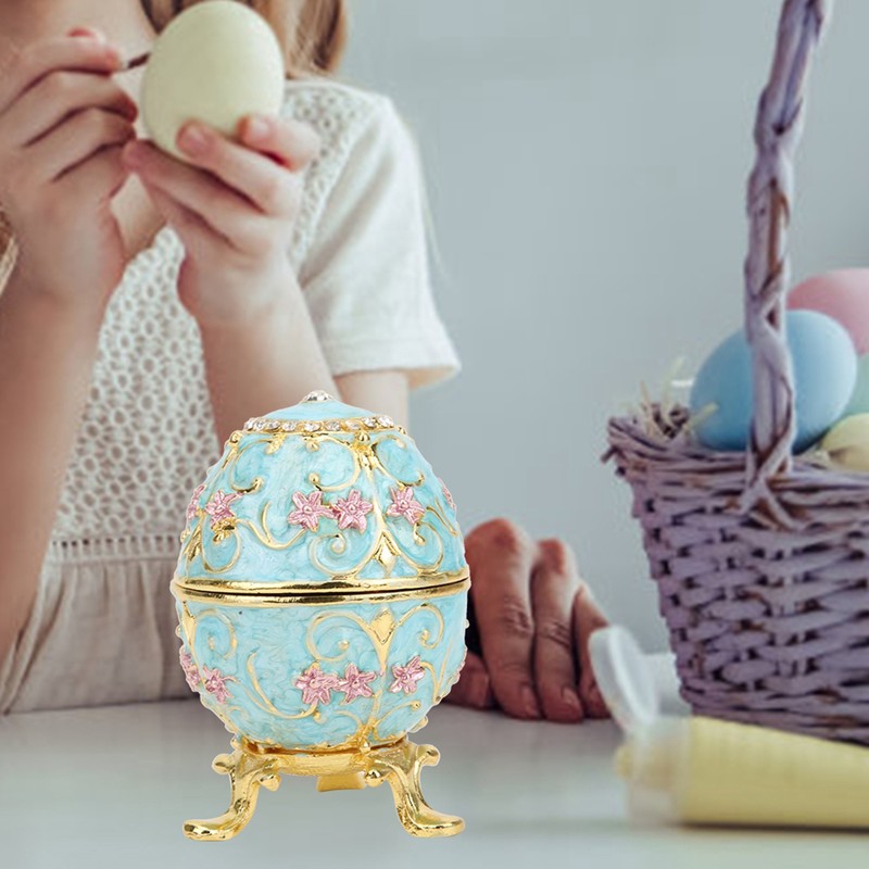 Hand Made Enameled Easter Egg Jewelry Box Organizer Home Desktop