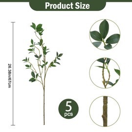 5PCS 26" Artificial Ficus Branches Faux Greenery Stems Branches for Tall Vase Filler Fake Ficus Twig Plants,Decorative Branches with Long Stems for Table Centerpiece Home Decor Indoor Outdoor Decor