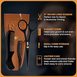 Tijeras de barba de 5 pulgadas para hombre, tijeras alemanas para bigote con peine de barba y bigote, tijeras para recortar barba con bolsa de viaje, 