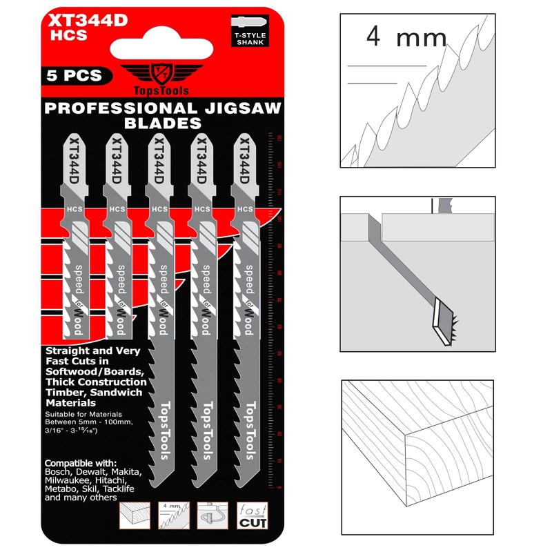 25 x TopsTools JSTTX344D_5 XT344D 132mm Jigsaw Blades Designed for