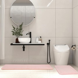 PAGGED Pink Bathroom Rug Set of 2 Memory Foam Bath Mat Runner Set Non Slip Washable Floor Mats Soft Absorbent Plush Microfiber Shower Tub Bathrug Blsh