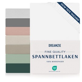 Dreamzie Fitted Sheet 90 x 190/200 cm - 35 cm Deep Pocket - 100% Microfibre Bed Sheet - White, Tested for Harmful Substances (Oeko Tex), Bed Sheet with Elastic Band