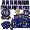 13th Birthday Decoration Men-142pcs Navy Blue and Gold Birthday Tableware