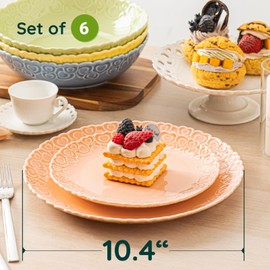 HOMBENE Heartbeat Dinner Plates Set of 6, 10.5", Porcelain Plate, Snack, Ice Cream, Waffles Dinner,Salad Plate for Kitchen, Microwave & Dishwasher Safe (Mixed Colors)