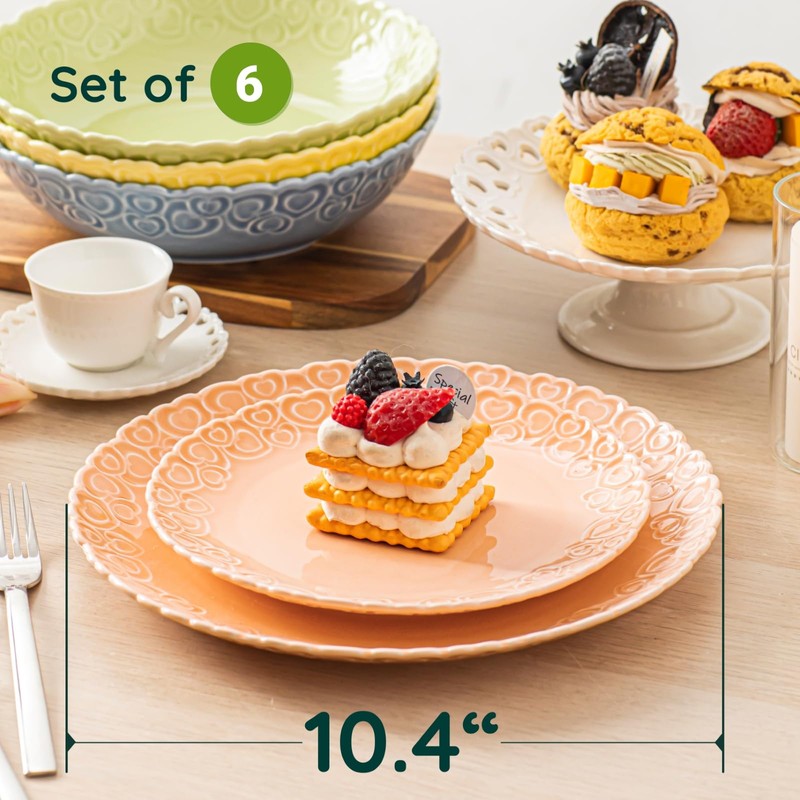 HOMBENE Heartbeat Dinner Plates Set of 6, 10.5", Porcelain Plate,