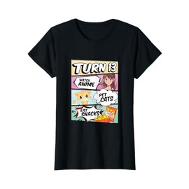 13th Birthday Anime Girl turns 13 pet cats watch anime T-Shirt