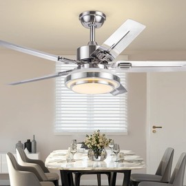 ONELLH 42Inch Classic Minimalism Ceiling Fan Light, Timer, Dimmable Indoor Outdoor Ceiling fan for Kitchen Bedroom Living Room (Silver,Stainless Steel) (48)