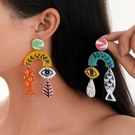 PLwelth Funny Fish Eye Teardrop Drop Earrings Cool Colorful Dangle Earrings for Women Weird Earring Hypoallergenic Statement Punk Earring Unique Y2K Jewelry for Costume Party Christmas Birthday Gifts