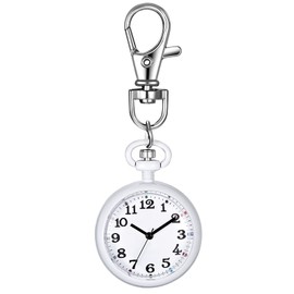 JewelryWe Carabiner Watch Pocket Watch with Carabiner Key Fob FOB Clip-on Quartz Watch Analogue Watch for Doctors Nurses Paramedic Chefs Sports Unisex, White