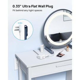 TROND Short Flat Extension Cord 3ft | Flat Plug Power Strip | 3 Prong Grounded 3 Outlet | 1625W | 13A | 16 Gauge Power Cord | for Indoor Home Kitchen Office Travel Cruise Essentials | White