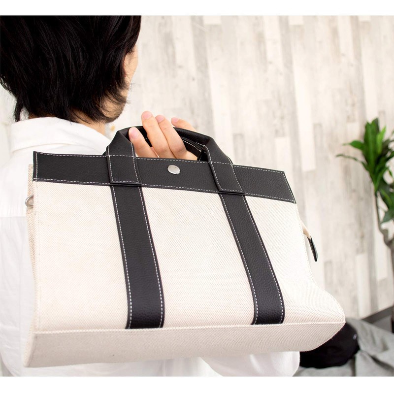 MALTA Small Mini Tote Bag, Canvas, Cowhide Leather, Zipper, Lightweight,