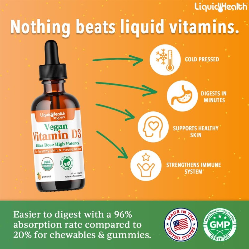 LIQUIDHEALTH Vitamin D3 5000 IU, USDA Organic Vitamin D Liquid