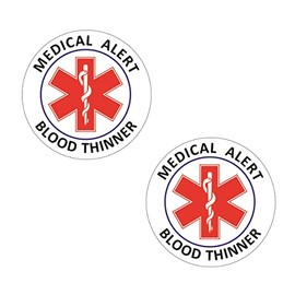 Blood Thinner Medical Alert Stickers (Pack of 2 Stickers) Reflective Decals, for Wheelchairs, Windows, Car Bumpers, Indoor and Outdoor Use