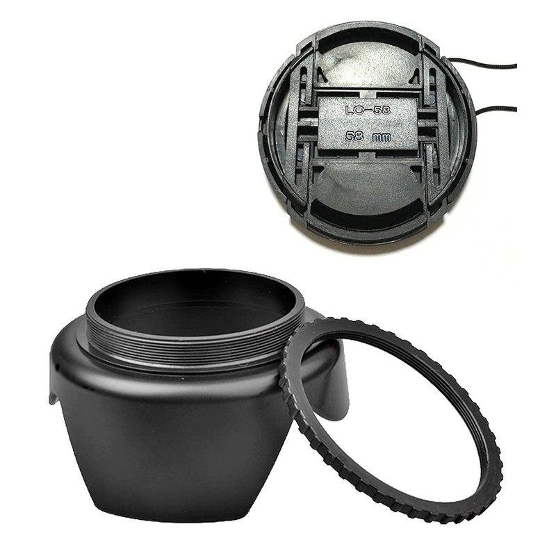 58mm Tulip Flower Lens Hood & 58mm Lens Cap Compatible