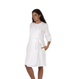 Premamy - Maternity Dressing Gown Bow Style Pre-Post Party, White