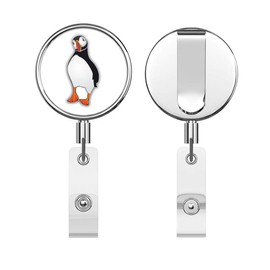 Atlantic Puffin Round ID Badge Key Card Tag Holder Badge Retractable Reel Badge Holder with Belt Clip