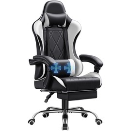 Furmax Gaming Chair, Computer Chair with Footrest and Massage Lumbar Support, Swivel Seat Height Adjustable Video Game Chair with Headrest for Office or Gaming (Light White)