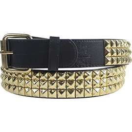 BodyPUNKS Triple Row Studded Leather Belt in Black/Gold, Large (Waist 33-37)