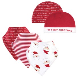 Hudson Baby Unisex Baby Cotton Bib and Headband or Caps Set, Santa, One Size