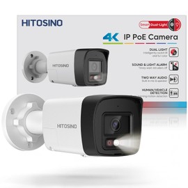 HITOSINO 4K Outdoor Bullet PoE Camera - 8MP Active Deterrent IP Camera, Smart Color Night (98ft), 2-Way Audio, Human/Vehicle Detection, Full Metal IP67, 127° Wide Angle, 120dB WDR, Hik-Connect/SADP